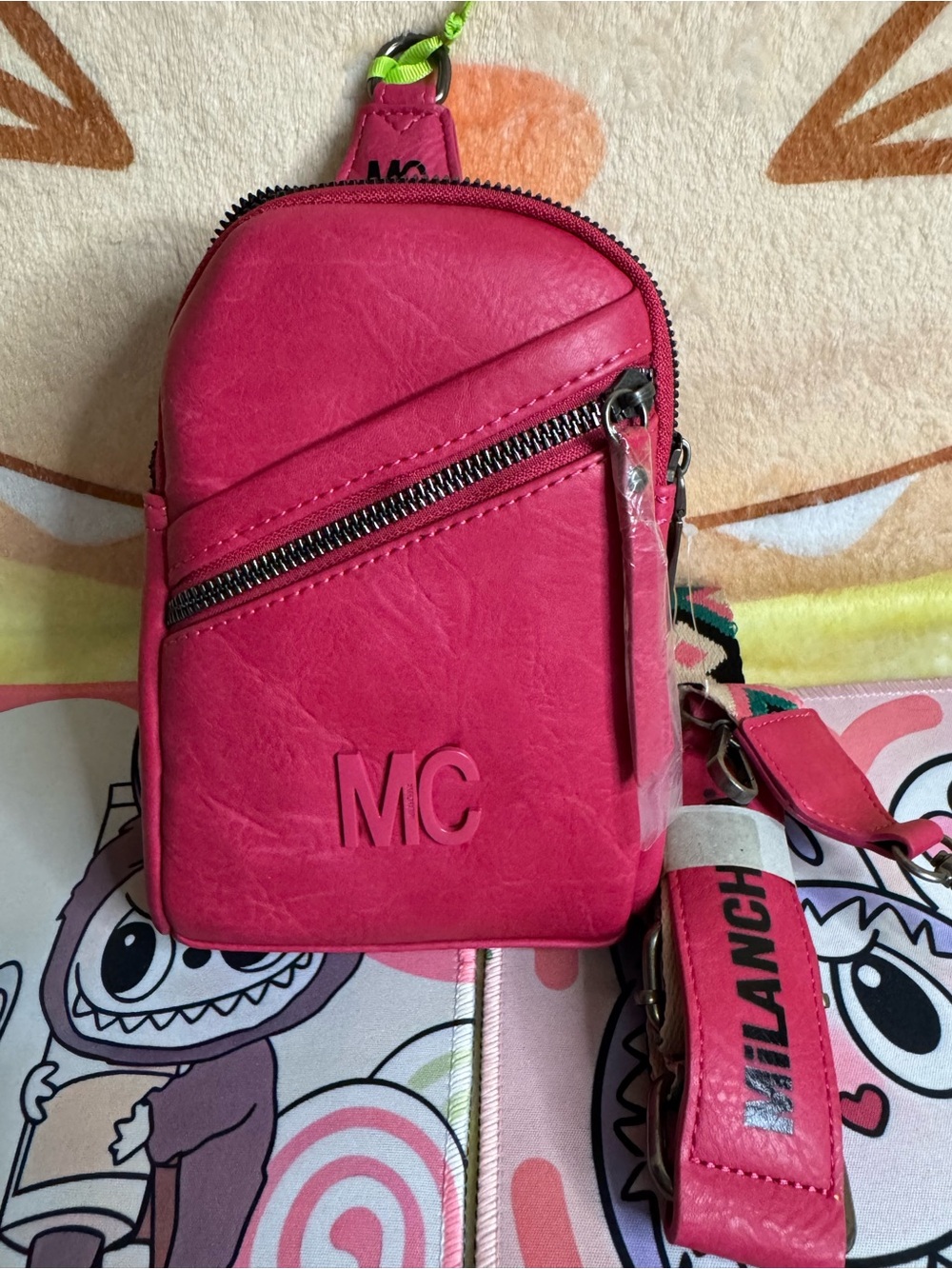 Hot Pink Mini Crossbody Bag with Diagonal Zip